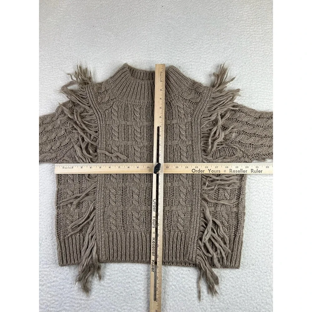 Altar'd State Fringe Cable‎ Knit Sweater Womens Small Brown Balloon Sleeve